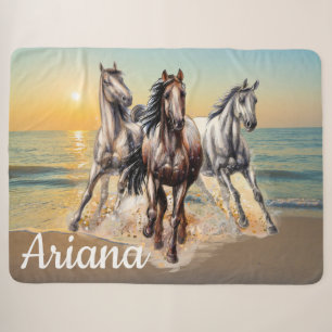 Paarden en zonsondergang op de strand sherpa deken