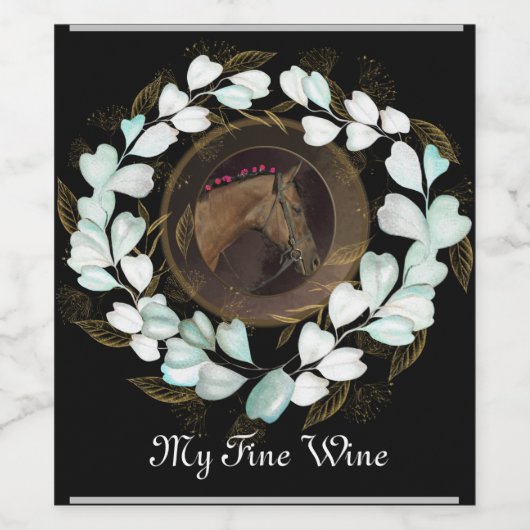 Paarden, Floral Mane, Laurel Beverage Label Wijn Etiket (Enkel label)