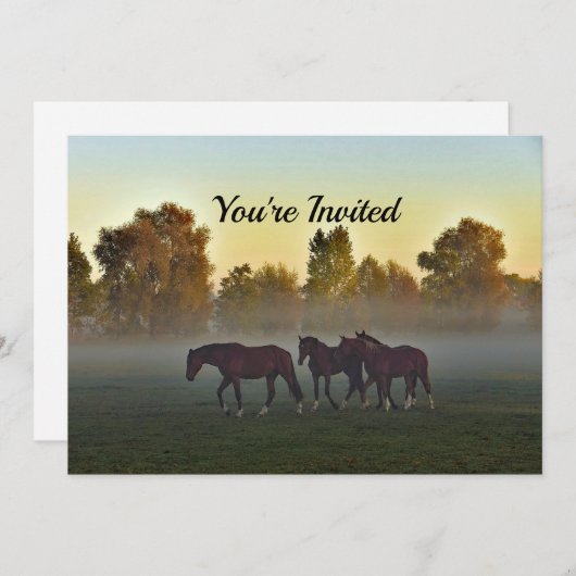 Paarden Fog Birthday Invitation Kaart (Voorkant / Achterkant)