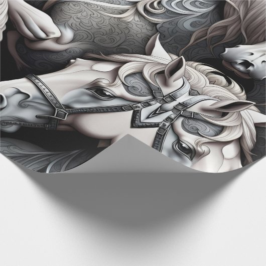 Paarden Gedetailleerd schilderij in Black & White Cadeaupapier (Hoek)