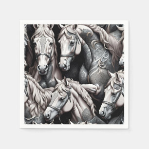 Paarden Gedetailleerd schilderij in Black & White Servet