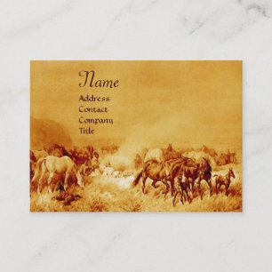 PAARDEN GRAZEN, goud metallic, bruin sepia Visitekaartje