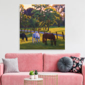 Paarden grazen op het prachtige platteland canvas afdruk (Insitu (Woonkamer))