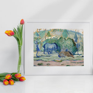 Paarden grazend van Franz Marc, Vintage Fine Art Poster