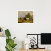 Paarden Grazing: Mares and Foals in a Field (olie  Poster (Thuiskantoor)