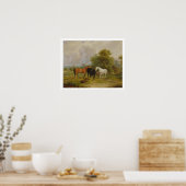 Paarden Grazing: Mares and Foals in a Field (olie  Poster (Keuken)