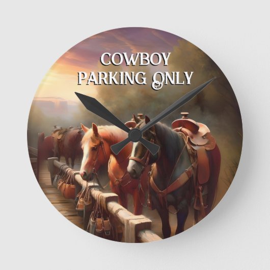 Paarden Hitched "Cowboy Parking" Ronde Klok (Voorkant)