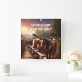 Paarden Hitched to a Rail Vierkante Klok (Huis)