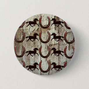 Paarden Hoefijzers op Barn Wood Cowboy Gifts Ronde Button 5,7 Cm