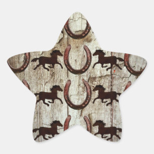 Paarden Hoefijzers op Barn Wood Cowboy Gifts Ster Sticker