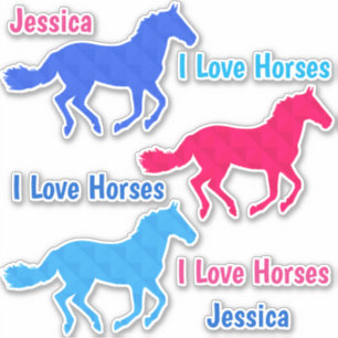 Paarden "I Love Horses" Eigen naam VinylStickers Sticker