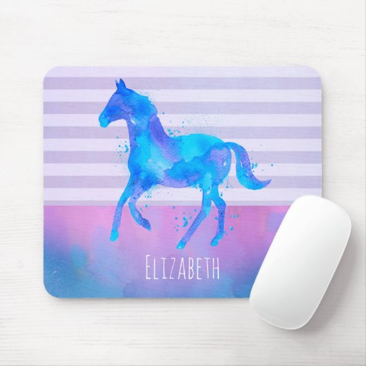 Paarden in Blauwe en Paarse Waterverf Persoonlijk Muismat (Met muis)