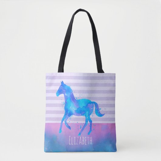 Paarden in Blauwe en Paarse Waterverf Persoonlijk Tote Bag (Voorkant)
