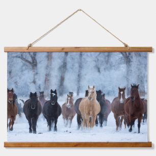 Paarden in de kou hangend wandkleed