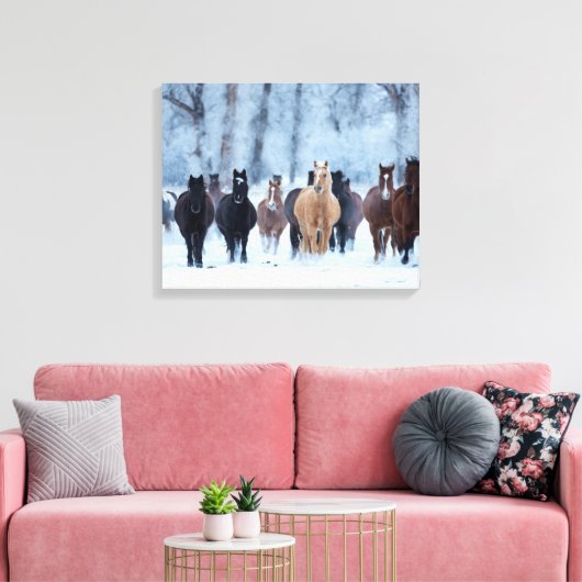 Paarden in de koude canvas afdruk (Insitu (Woonkamer))