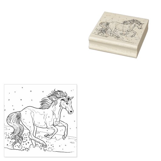 Paarden in de sneeuw 	rubberstempel (Gestempeld)