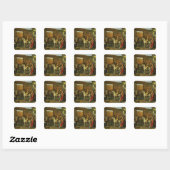 Paarden in een Courtyard Vierkante Sticker (Vel)