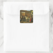 Paarden in een Courtyard Vierkante Sticker (Tas)