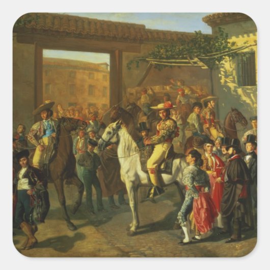 Paarden in een Courtyard Vierkante Sticker (Voorkant)