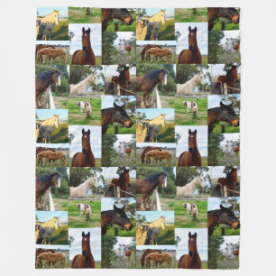 Paarden in een fotocollage, grote vlinderbak. fleece deken