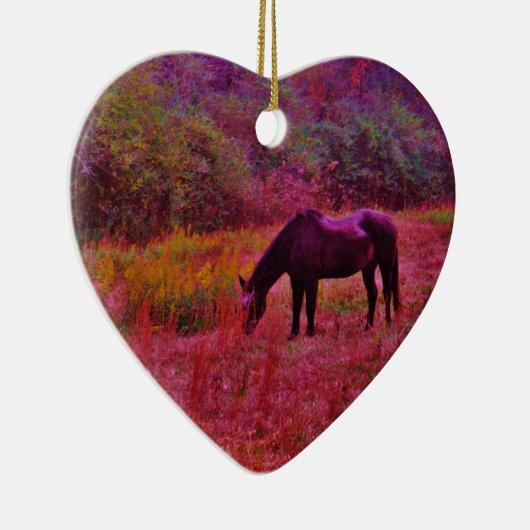 Paarden in een kaleidoscoop gekleurd veld keramisch ornament (Rechts)