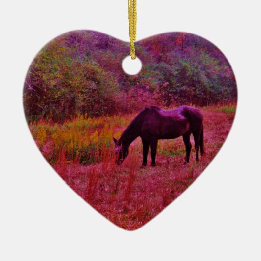 Paarden in een kaleidoscoop gekleurd veld keramisch ornament (Voorkant)