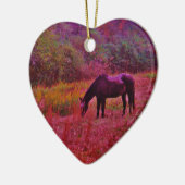 Paarden in een kaleidoscoop gekleurd veld keramisch ornament (Links)