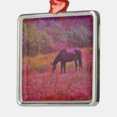 Paarden in een kaleidoscoop gekleurd veld metalen ornament (Links)