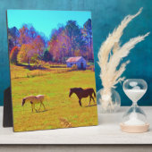 Paarden in een regenbooggekleurd veld fotoplaat (Zijkant)