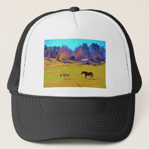 Paarden in een regenbooggekleurd veld trucker pet