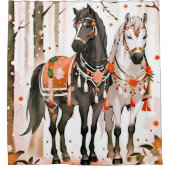 Paarden in een rood bos douchegordijn (Voorkant)
