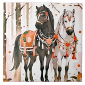 Paarden in een rood bos tegeltje (Voorkant)