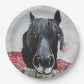 Paarden in een veld met ruitenschilderster papieren bordje (Voorkant)