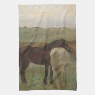 Paarden in een wei, olieverfschilderij, Edgar Dega Theedoek