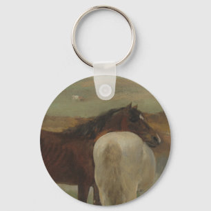Paarden in een weide, olieverfschilderij, Edgar De Sleutelhanger