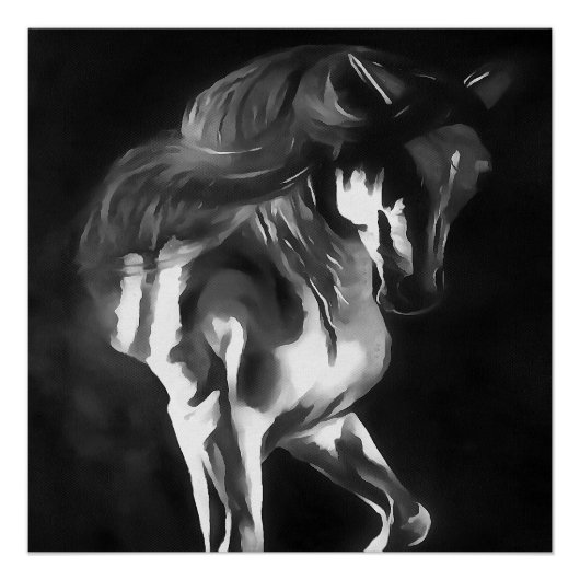 Paarden in grijs op zwart perfect poster (Voorkant)