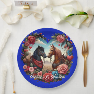 Paarden in Heart Blue Papieren Bordje