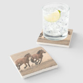 Paarden in Herfst II Stenen Onderzetter (Zijkant)