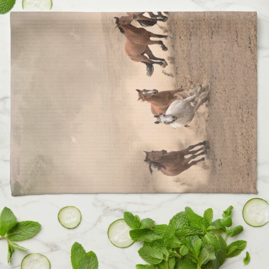 Paarden in Herfst II Theedoek (Gevouwen)