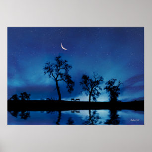 Paarden in het landelijk gebied Surreal Night Sky Poster