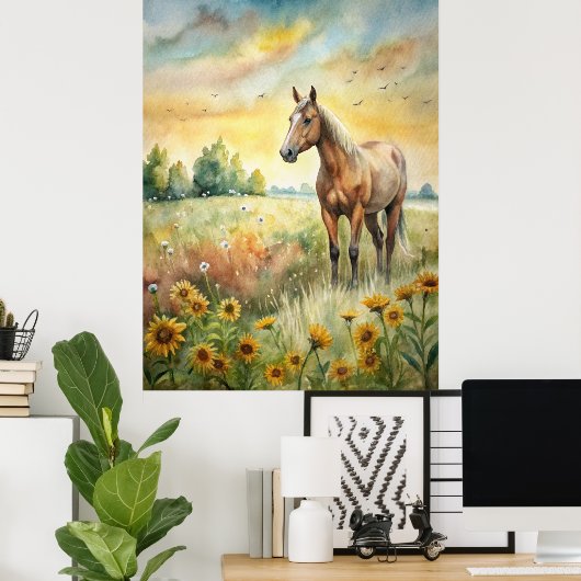 Paarden in het veld poster (Thuiskantoor)