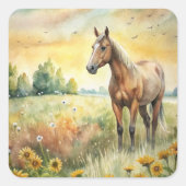 Paarden in het veld vierkante sticker (Voorkant)
