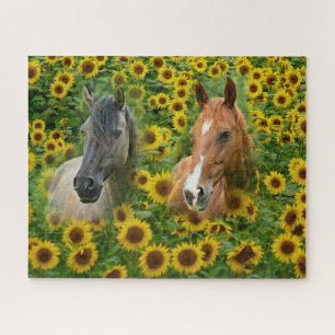 Paarden in Smudge Art Sunflower Field Legpuzzel