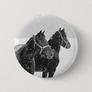 Paarden in Snowfall Ronde Button 5,7 Cm