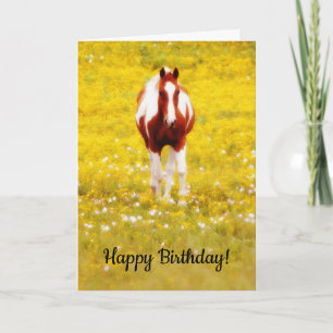 Paarden in Wildbloemen Kaart van de verjaardag