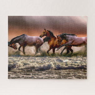 Paarden lopen in de waterpuzzel legpuzzel