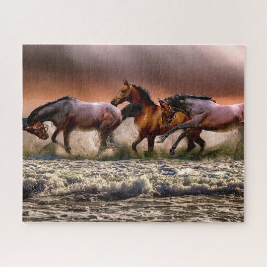 Paarden lopen in de waterpuzzel legpuzzel (Horizontaal)