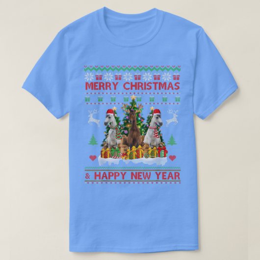 Paarden Lover Ugly Sweater Merry KerstHappy Nieuw T-shirt (Design voorkant)