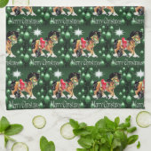 Paarden met groene versieringen Groene Kerst Theedoek (Gevouwen)