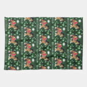 Paarden met groene versieringen Groene Kerst Theedoek (Horizontaal)